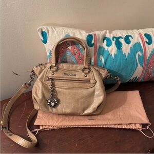 Miu Miu tan vitello Satchel with Heart Charm